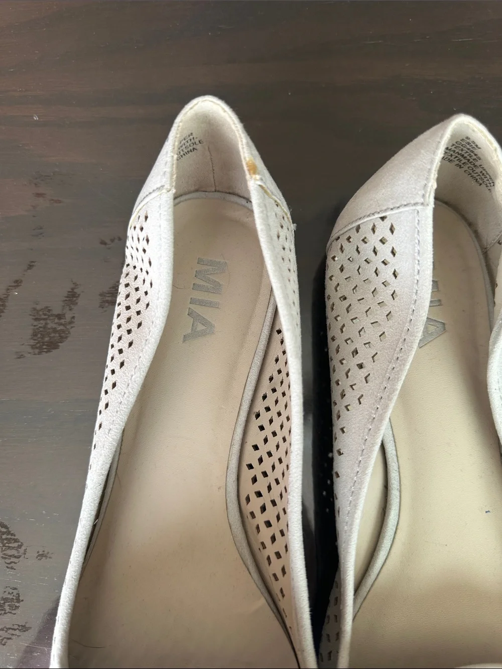 MIA Perforated Pointed Toe Slip-On Flats in Light Gray